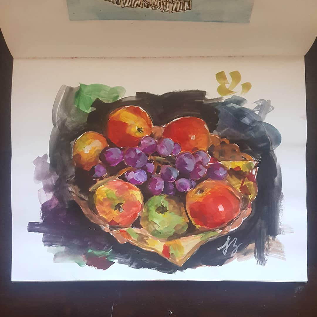 <i>october fruit basket</i>, 2020, Gouache on paper
