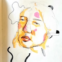 <i>Self-portrait</i>, 2021, Marker, ink, and graphite on paper
